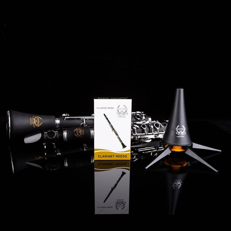 Rhythm Bb Clarinet 17 Nickel Keys Woodwind Band & Orchestra Musical Instruments for Beginners Includes Case, Stand, 10 Reeds and Cleaning Kit-Black/Silver keys - Image 5
